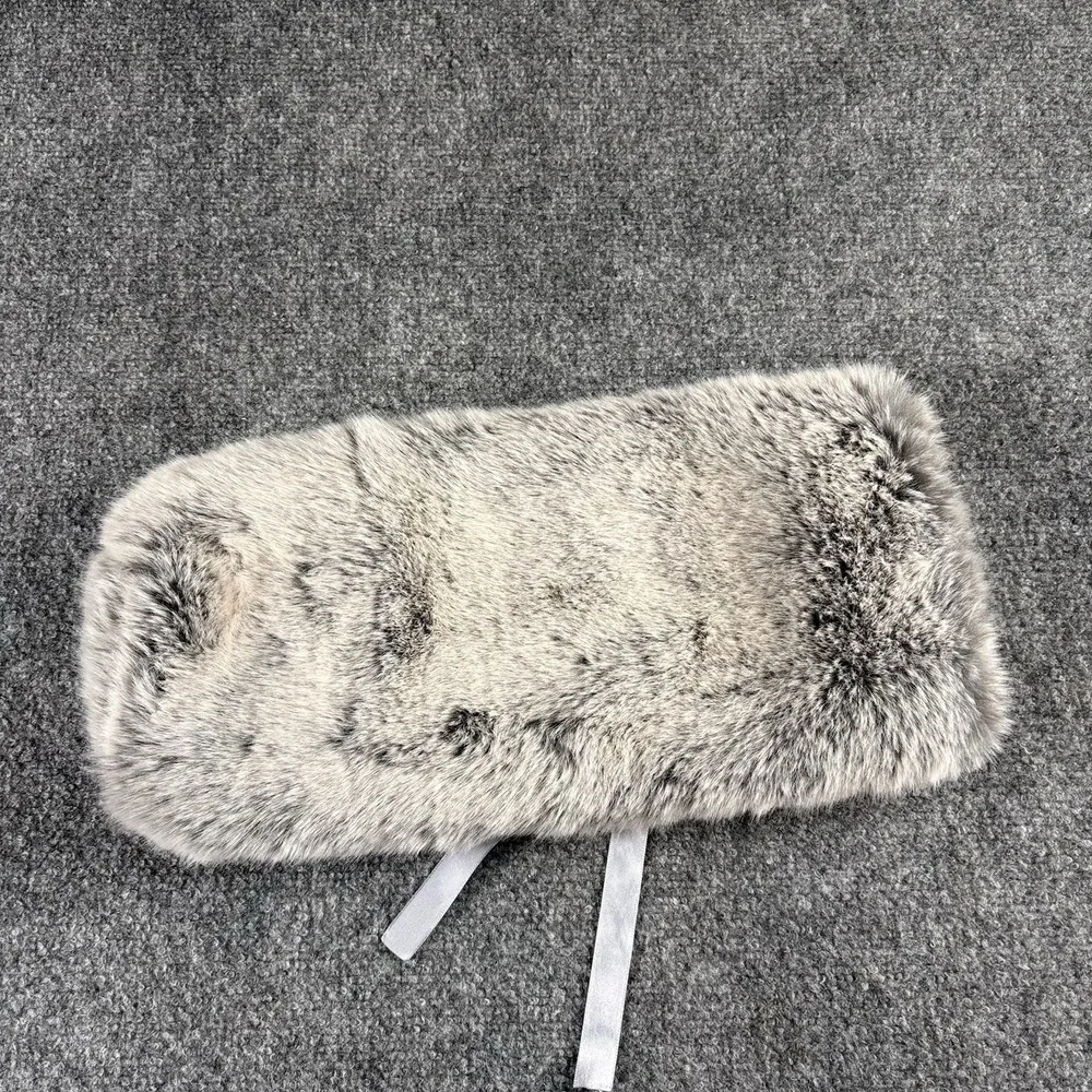 Gray Faux Fur Wine Bottle Gift Bag Satin Ribbon Tie Holiday Bottle Cover Luxe